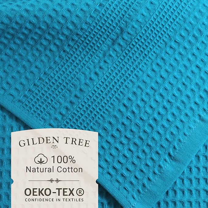 GILDEN TREE Waffle Towels Wash Cloths for Showering, Exfoliating Washcloth Face Towels, Quick Dry Towel Cotton Washcloths Set of 4, Classic Style (Aqua)
