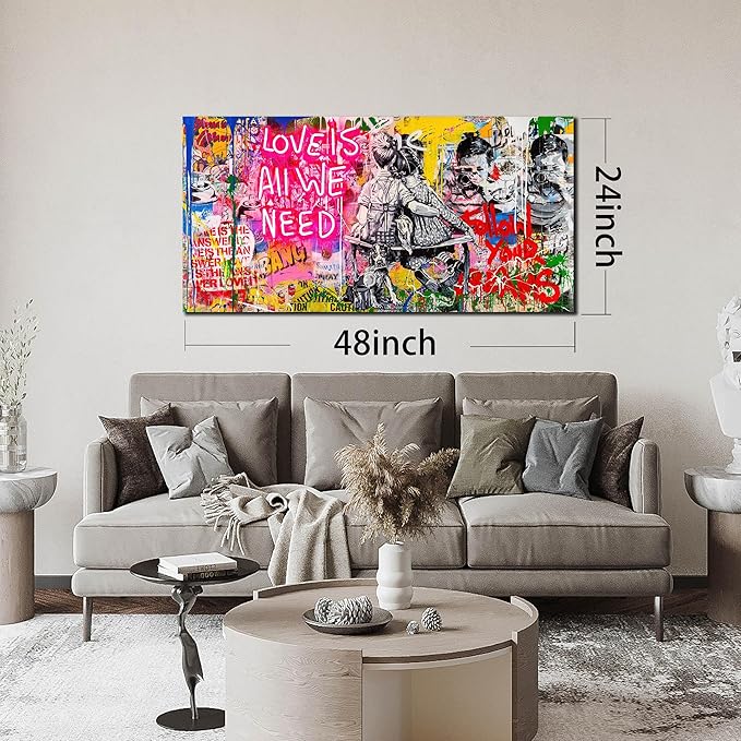 Colorful Banksy Wall Art for Living Room - Graffiti Posters for Teen Girls Room Ready to Hang Size 24" x 48"