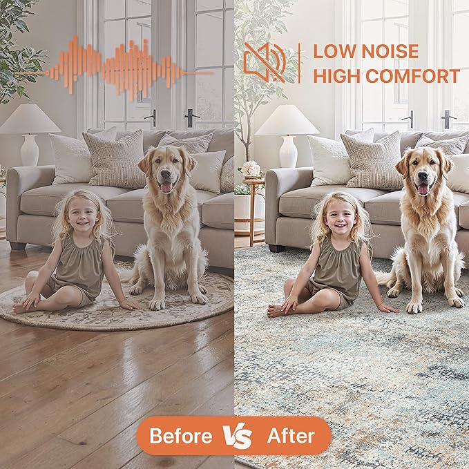 GENIMO Washable Area Rugs for Living Room Bedroom, 10x14 Modern Abstract Non Slip Rug, Low Pile Soft Contemporary Indoor Floor Carpet Cover for Dinning Room Kitchen, Light Blue