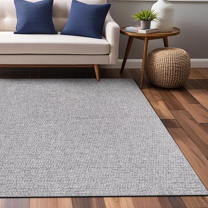 Easy Jute Rugs 4x6 Gray Color Living Room Indoor Outdoor Area Rug for Farmhouse Patio and Kitchen Rug High Traffic Washable Easy to Clean Solid Boho Woven Design Outside Carpet (4 x 6)