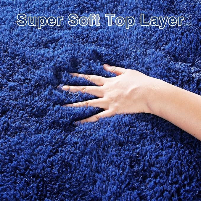 Small Bedside Rug, 3x5 Non Slip Fluffy Shaggy Entryway Throw Rugs for Bedroom Living Room, Indoor Floor Carpet for Kids Girls and Boys, Nursery Rooms Mat, Home Decor Aesthetic, Blue