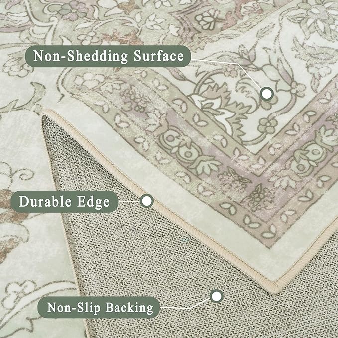 vivorug Runner Rug 2'x8' Vintage Floral Washable Non-Slip Runners for Hallways Kitchen Entryway Laundry Room Carpet Hallway Runner Sage Green