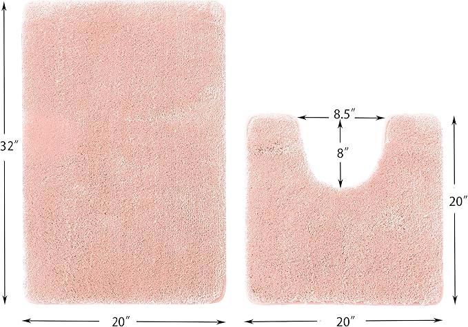 YHF Bathroom Rug Set 2Piece, Thick &Soft Microfiber Shaggy, U Shaped Contour, Machine Washable Bath Mats, Absorbent Bath Rugs, Non-slip Rubber Backing Bath Mat for Bathroom Floor, Tub and Shower, Pink