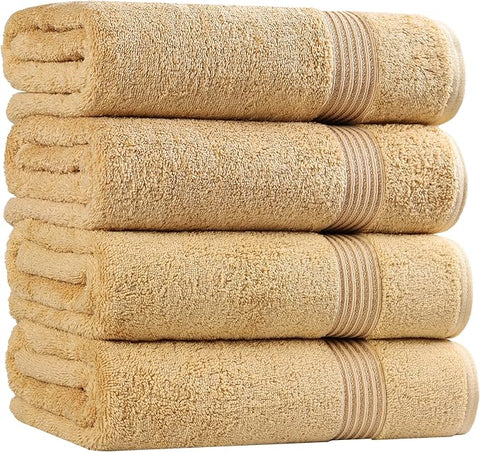 Superior Egyptian Cotton 4-Piece Bath Towel Set for Shower, Bath, Spa, Resort, Hotel, Soft Body Towels, Airbnb Essentials, Apartment, Dorm, Quick Dry, Absorbent, Bathroom Basics, Gold
