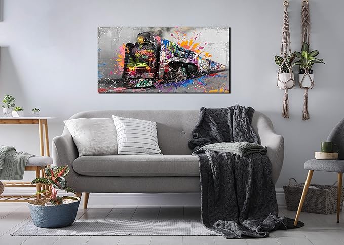 JKWALL77 Graffiti Train Wall-Art - Banksy Canvas Wall Art For Living Room - Modern Art Wall Decor Ready To Hang Size 40" x 20"