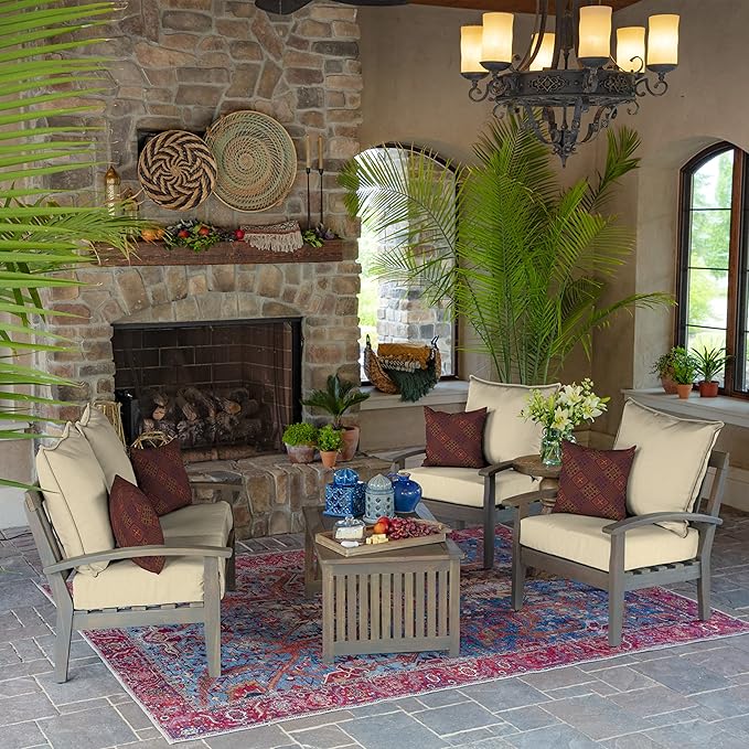 Arden Outdoor Deep Seat Cushion Set, 24 in x 24 in, Weather-Proof, Rain-Proof, Fade Resistant Patio Cushion for Chair, Sofa, and Couch Tan Leala