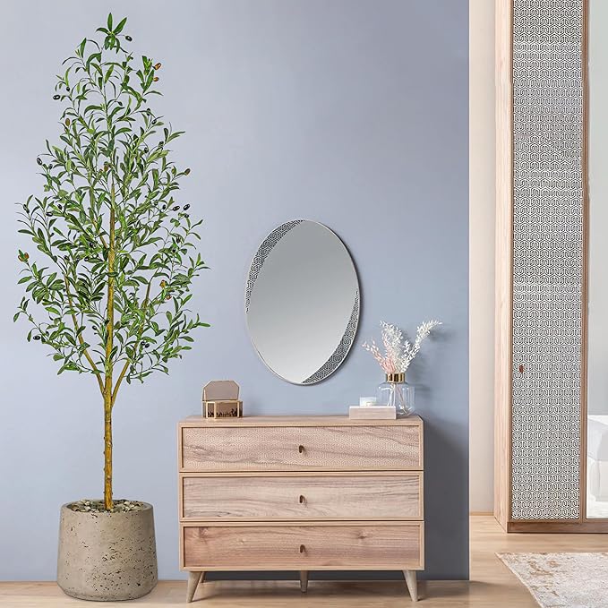 Artificial Olive Tree Artificial Plants, Tall Faux Olive Silk Plant with White Planter Home Office Decor Indoor Fake Potted Tree with Lifelike Fruits Housewarming Gift (1, White, 6FT)