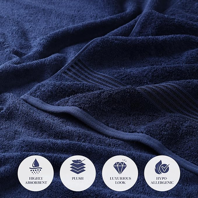 Superior Egyptian Cotton 6-Piece Towel Set, Assorted Towels for Home Bathroom, Master, Guest Bath, Decor Essentials, Includes 2 Bath, 2 Hand, 2 Face Towels/Washcloths, Quick Dry, Absorbent, Navy Blue