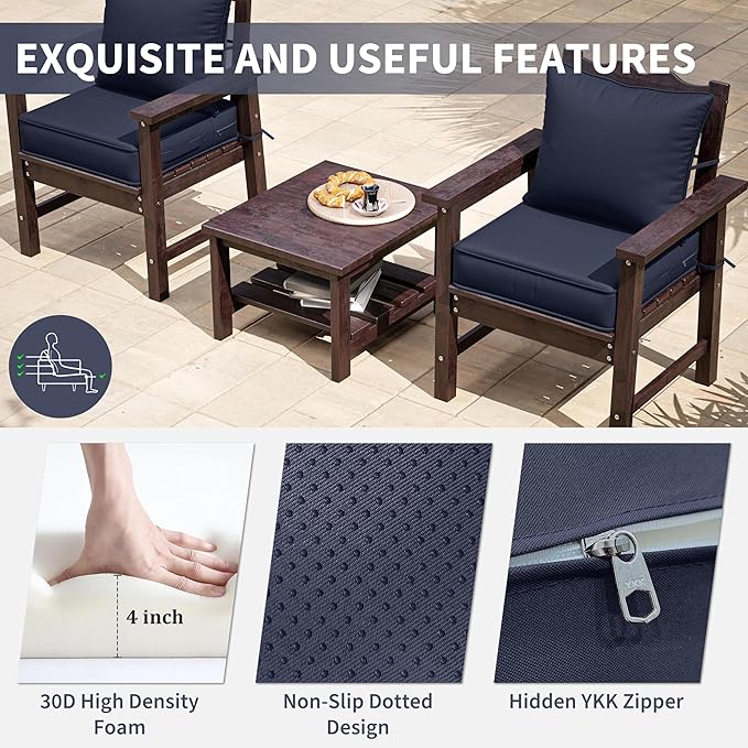 Premium Outdoor Seat Cushion Chair Cushions for Patio Furniture 19 L X 19 W X 4 H Waterproof & Fade Resistant Deep Seat and Backrest Cushion Set with Removable Covers for Chair, Sofa