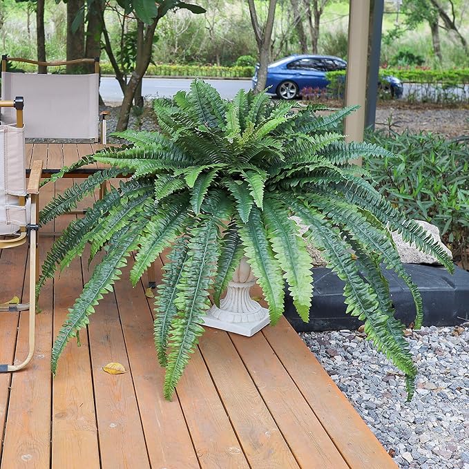 68" Fake Ferns Artificial Plants Large, Artificial Ferns for Outdoors Large, UV Resistant Faux Fern with Long Leaves Suitable for Planters Hanging Porch Home Indoors Garden Patio Office Greenery Decor