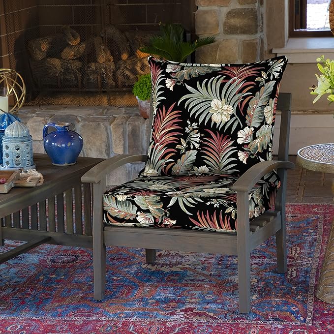 Arden Outdoor Deep Seat Cushion Set, 24 in x 24 in, Weather-Proof, Rain-Proof, Fade Resistant Patio Cushion for Chair, Sofa, and Couch Simone Black Tropical