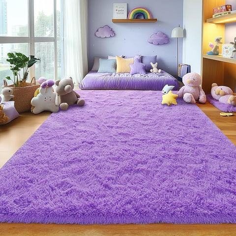 Purple Area Rugs for Girls Bedroom Living Room, 4x6 Fluffy Fuzzy Shaggy Carpet for Kids Playroom Nursery, Thick Soft Plush Mat for Kids Baby Boys Teen Dorm Home Decor Aesthetic