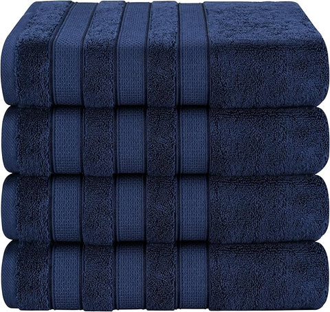 American Soft Linen Salem 100% Cotton Turkish 4 Piece Bath Towels for Bathroom, 600 GSM Soft Absorbent Quick Dry Bath Towel Set, Navy Blue