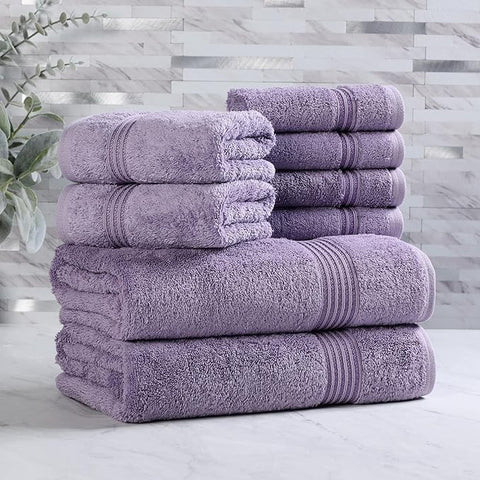 Superior Egyptian Cotton 8-Piece Towel Set, Assorted Towels for Home Bathroom, Guest Bath Decor Essentials, Includes 2 Bath, 4 Hand, 2 Face Towels/Washcloths, Quick Dry, Absorbent, Royal Purple