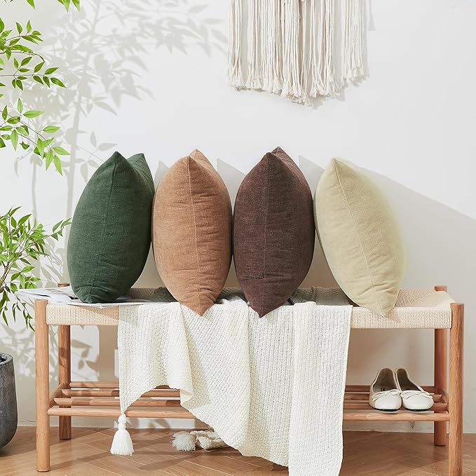 GAWAMAY Decorative Square Throw Pillow Covers 20"x20" Inch Set of 2, Super Soft Chenille Pillows Farmhouse Fall Pillowcase for Living Room Bedroom Sofa Couch Cushion Cover Brown 50x50cm (No Inserts)
