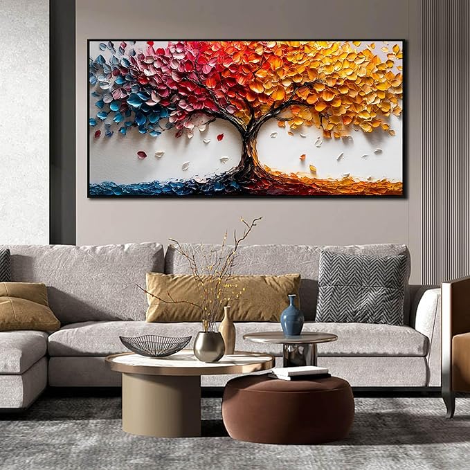 Colorful Tree Wall Art for Living Room - Tree of Life Wall Decor Office - Large Framed Wall Art Size 29" x 59"