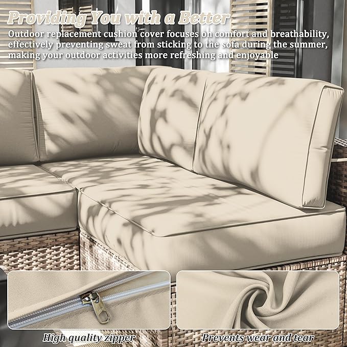 14 Pcs Outdoor Cushion Slipcovers Outdoor Patio Cushion Covers Replacement Waterproof with Zipper for Outdoor Furniture, Patio Sofa Couch 3 Sizes, Covers Only