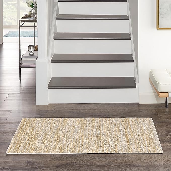 Nourison Home Essentials Indoor/Outdoor Ivory Gold 3' x 5' Area Rug, Easy Cleaning, Non Shedding, Bed Room, Living Room, Dining Room, Backyard, Deck, Patio (3x5)