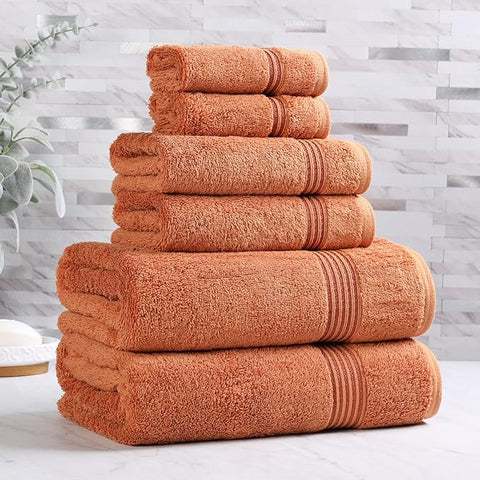 Superior Egyptian Cotton 6-Piece Towel Set, Assorted Towels for Home Bathroom, Master Bath, Decor Essentials, Includes 2 Bath, 2 Hand, 2 Face Towels/Washcloths, Quick Dry, Absorbent, Caramel Brown