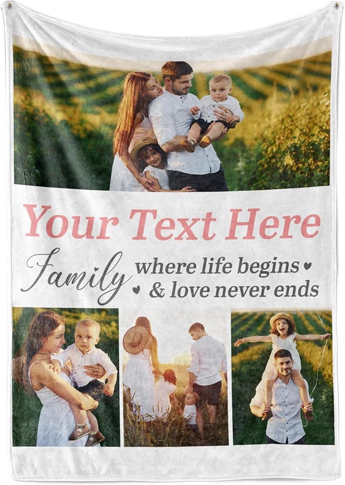 Ships Next Day, Custom Blanket with Picture and Text - Printed in USA, Personalized Photo Blanket with Text (Sherpa 50x60)
