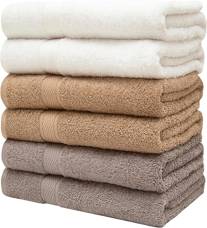Pleasant Home Bath Towels Set of 6 (24” x 50”) 100% Cotton, 515 GSM | Soft & Absorbent Towels for Bathroom, Gym, Pool & Spa | Bulk Bath Towels 6 Pack - Neutral Mix