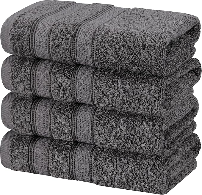 American Soft Linen Salem 100% Cotton Turkish 4 Piece Hand Towels for Bathroom, 600 GSM Soft Absorbent Quickdry Hand Face Towel Set, Dark Gray