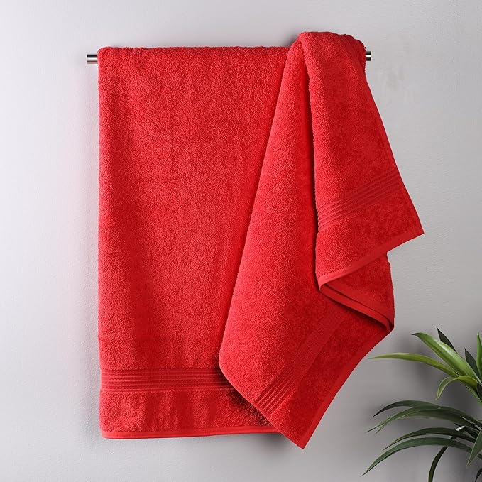 Superior Egyptian Cotton Bath Towel Set, Home Bathroom Towels, Master, Guest Bath, Decor Essentials, Quick Dry, Absorbent, Large Body Towels, Spa, Hotel, Resort, Adult, Kids, Set of 2, Red