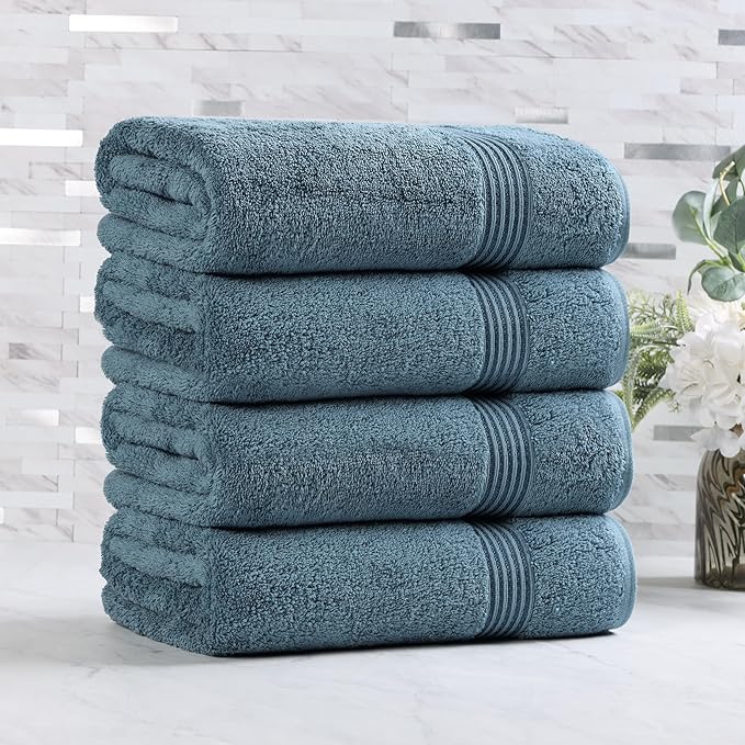 Superior Egyptian Cotton 4-Piece Bath Towel Set for Shower, Bath, Spa, Resort, Hotel, Soft Body Towels, Airbnb Essentials, Apartment, Dorm, Quick Dry, Absorbent, Bathroom Basics, Sapphire