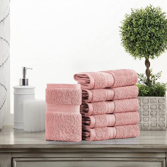 BLUENILEMILLS BNM Egyptian Cotton 6-Piece Towel Set, Includes 6 Face Towels, Attached Loop for Easy Hanging and Storage, Hotel Quality, Perfect for Bathroom, Gym, Shower Space, or Spa, Tea Rose