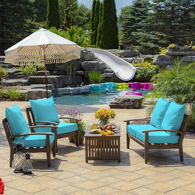Arden Outdoor Deep Seat Cushion Set, 24 in x 24 in, Weather-Proof, Rain-Proof, Fade Resistant Patio Cushion for Chair, Sofa, and Couch Pool Blue Leala