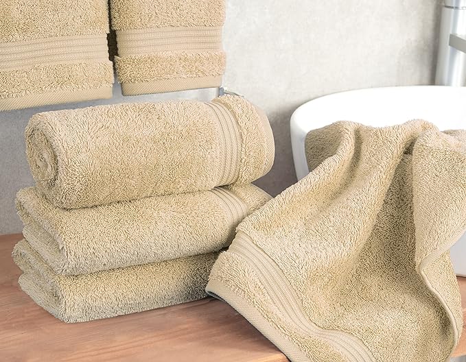 Cotton Paradise Hand Towels for Bathroom, 100% Cotton Turkish 4 Piece Hand Towel Set, Soft Absorbent Face Towels, Beige Hand Towels