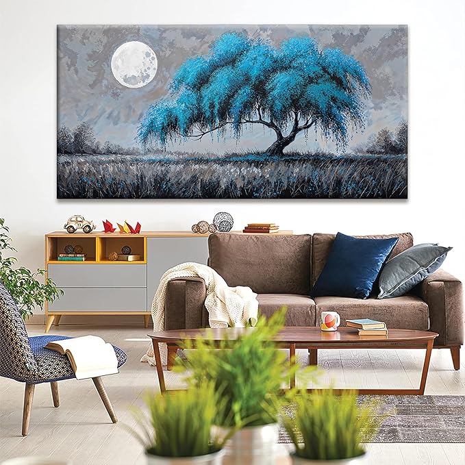 Large Wall Art For Living Room Modern Blue Tree Of Life Wall Art Decor Canvas Prints Artwork For Wall Decor Bedroom Office Kitchen Ready To Hang 29x58 Inch