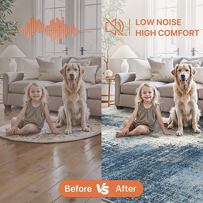 GENIMO Washable Area Rugs for Living Room Bedroom, 9x12 Modern Abstract Non Slip Rug, Low Pile Soft Contemporary Indoor Floor Carpet Cover for Dinning Room Kitchen, Slate Blue