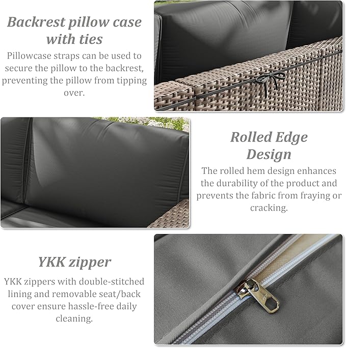 14 Pcs Outdoor Cushion Slipcovers Outdoor Patio Cushion Covers Replacement Waterproof with Zipper for Outdoor Furniture, Patio Sofa Couch 3 Sizes, Covers Only