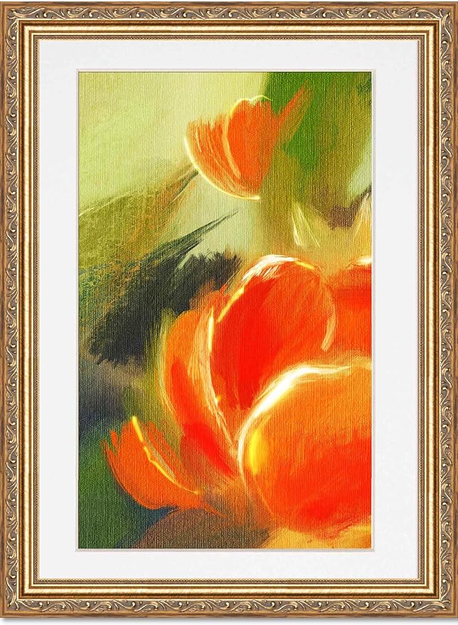 11.5x17 Frame with Mat - Antique Gold 14x19 Frame Wood Made to Display Print or Poster Measuring 11.5 x 17 Inches with White Photo Mat