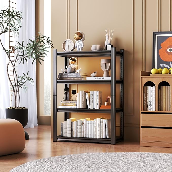 Tall Bookshelf with Open Shelves, Metal Office Book Shelf, Adjustable Organizer Bookcase, Standing Storage Organizer Shelf for Living Room (35.4" W*13.8" D*44" H)