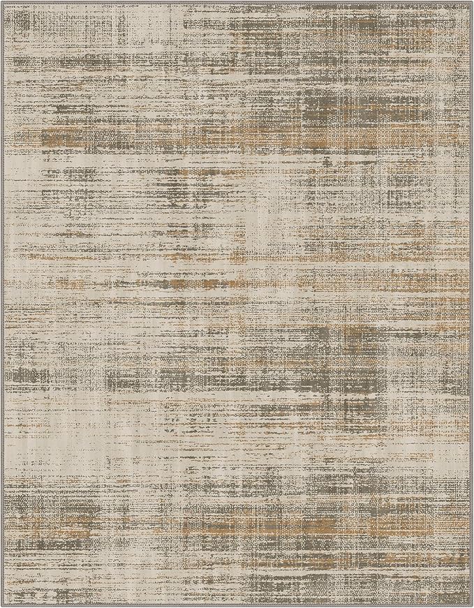GENIMO 8x10 Washable Area Rug – Modern Abstract Non-Slip Low Pile Contemporary Indoor Floor Carpet for Living Room, Bedroom, Dining Room, Kitchen, Office, Brown
