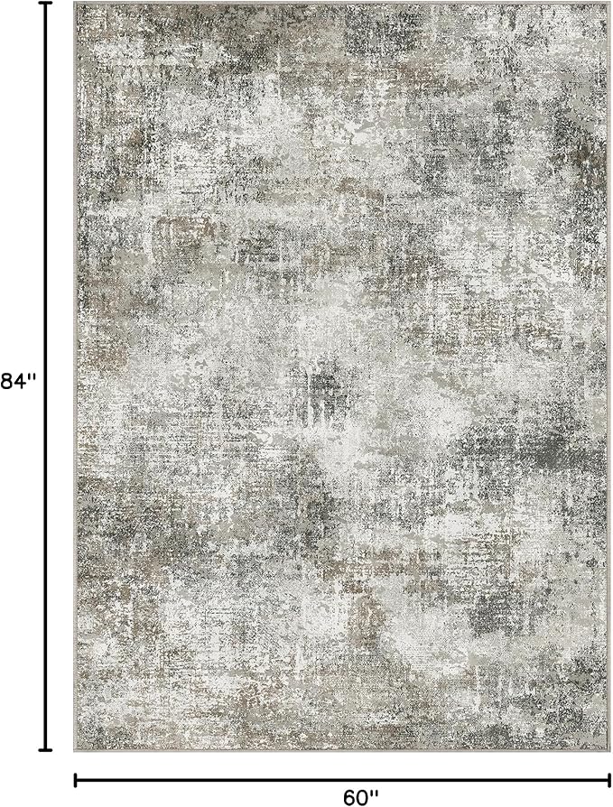 GENIMO Washable Area Rugs for Living Room Bedroom, 5x7 Modern Abstract Non Slip Rug, Low Pile Soft Contemporary Indoor Floor Carpet Cover for Dining Room Kitchen, Grey