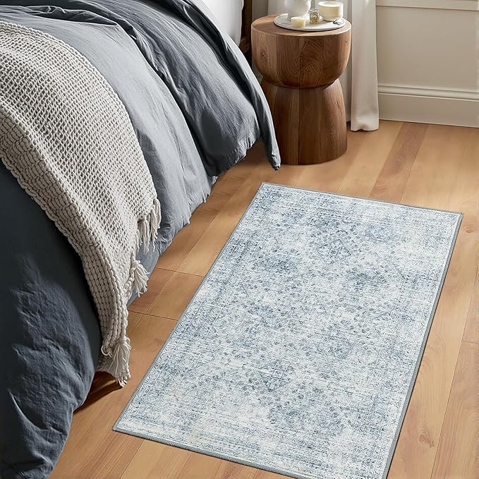 MIULEE 2x3 Washable Entry Rug Door Mat Indoor Entrance, Small Rug for Kitchen Bathroom Bedroom, Non-Slip Stain Resistant Throw Carpet Boho Entryway Decor, Blue