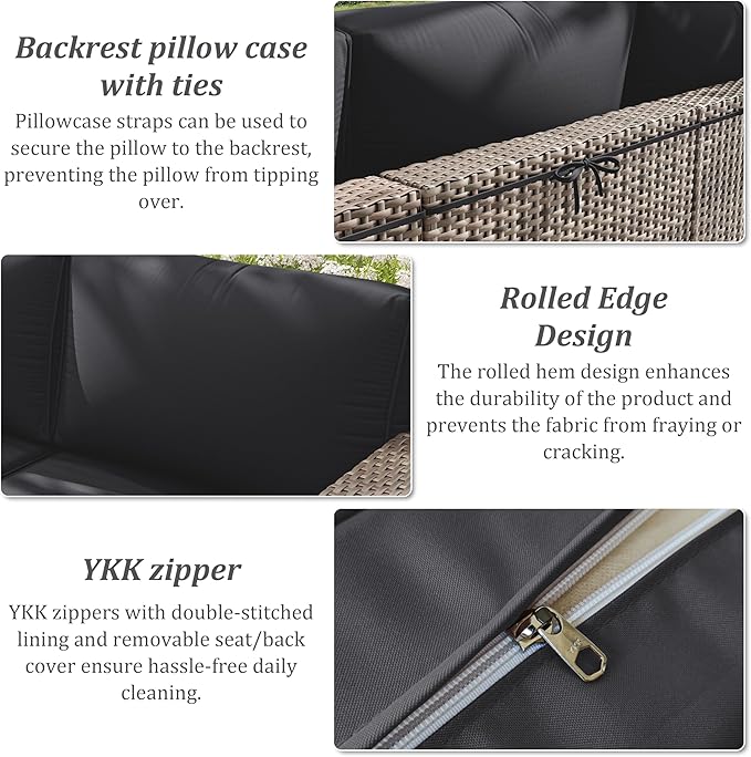 14 Pcs Outdoor Cushion Slipcovers Outdoor Patio Cushion Covers Replacement Waterproof with Zipper for Outdoor Furniture, Patio Sofa Couch 3 Sizes, Covers Only