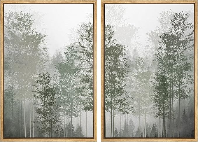 MUDECOR Framed Canvas Print Wall Art Pastel Watercolor Misty Fog Forest Tree Wilderness Nature Illustrations Modern Art Decorative Calm/Relax Multicolor Rustic Minimal for Bedroom - 16"x24"x2 Natural