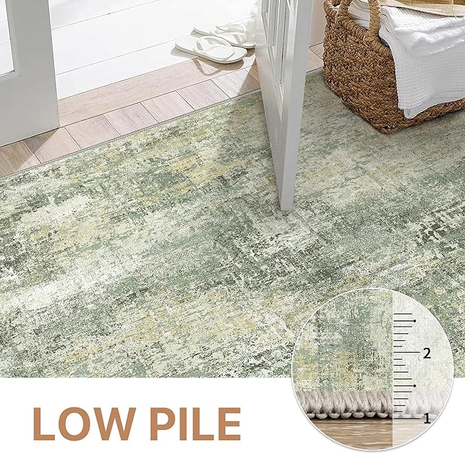 GENIMO Washable Area Rugs for Living Room Bedroom, 8x10 Modern Abstract Non Slip Rug, Low Pile Soft Contemporary Indoor Floor Carpet Cover for Dining Room Kitchen, Cyan