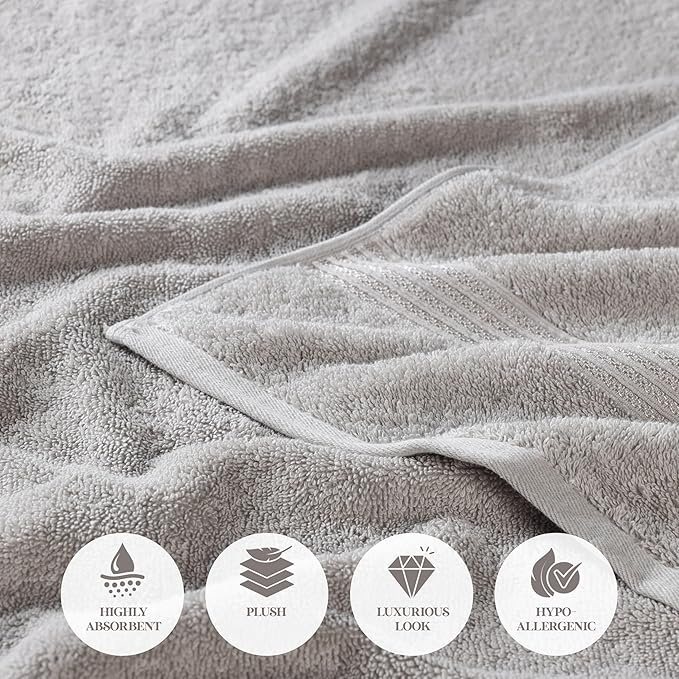Superior Egyptian Cotton 2-Piece Bath Sheet Towel Set, Oversized Body Towels For Adults And Kids, Large Towel For Bath, Shower, Guest Bathroom, Spa, Gym, Resort, Essentials, Airbnb, Silver