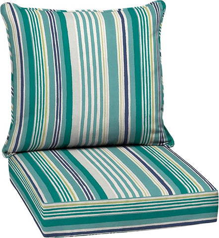 Arden Outdoor Deep Seat Cushion Set, 24 in x 24 in, Weather-Proof, Rain-Proof, Fade Resistant Patio Cushion for Chair, Sofa, and Couch Teal Cobalt Stripe