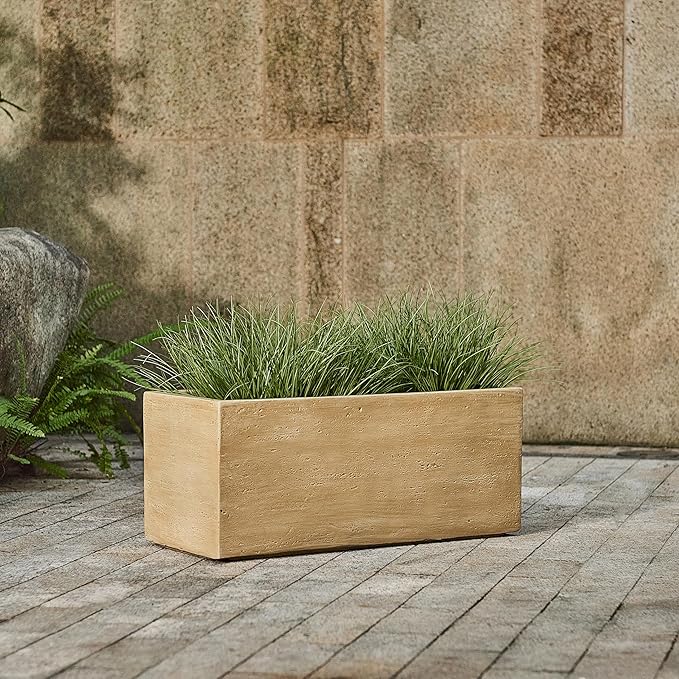 Lightweight Concrete Rectangle Planter Box,Travertine Handmade Outdoor Garden Pot with Drainage Hole & Rubber Plug,Modern Plant Container for Backyard Patio,No Assembly Needed,24"W Antique Brown