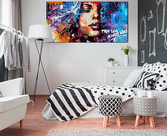 Graffiti Black Women Wall-Art - Large Wall Decor for Living Room - Canvas Wall Art Ready to Hang Size 59" x 29"