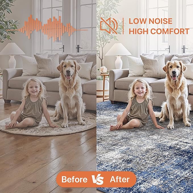 GENIMO Washable Area Rugs for Living Room Bedroom, 10x14 Modern Abstract Non Slip Rug, Low Pile Soft Contemporary Indoor Floor Carpet Cover for Dining Room Kitchen, Blue&Gray