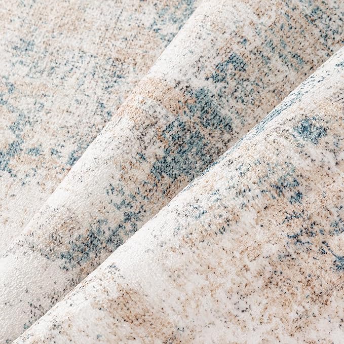 10x14 Washable Area Rug Beige Blue Neutral Abstract Living Room Bedroom Large Throw Rug Non Slip Soft Low Pile Indoor Floor Carpet for Dining Room Kitchen Office Entryway