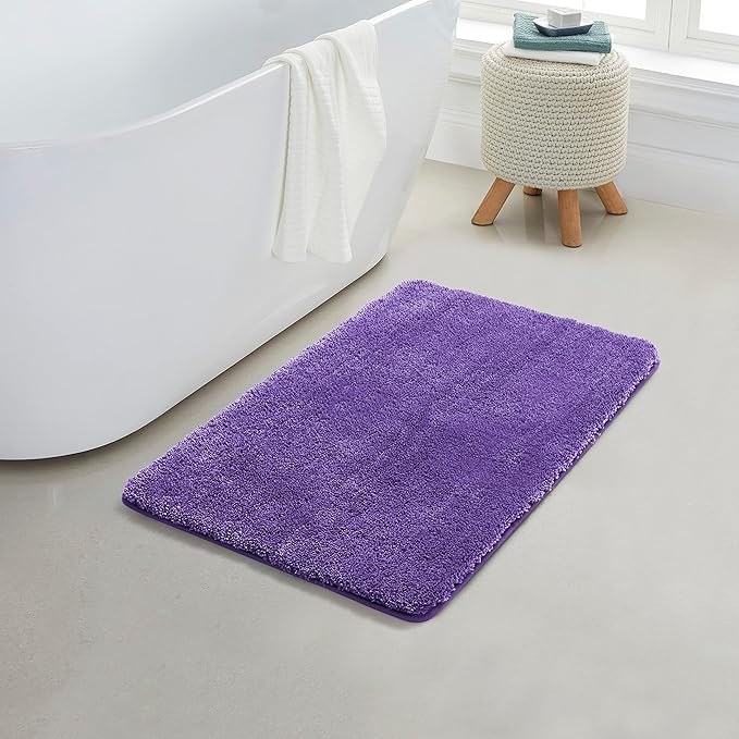YHF Bathroom Rugs 24" X 35", Extra Thick & Soft Microfiber Shaggy, Machine Washable Bath Mats, Absorbent Bath Rugs, Non-Slip Rubber Backing Bath Mat for Bathroom Floor, Tub and Shower, Purple