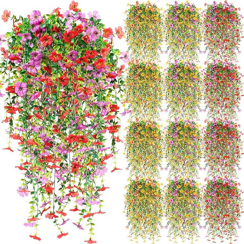 Hoteam 36 Pack Artificial Hanging Flowers Plants for Outdoors 30 Inch UV Resistant Fake Plastic Faux Artificial Plants Bulk for Planter Porch Patio Yard Garden Wedding Wall Indoor